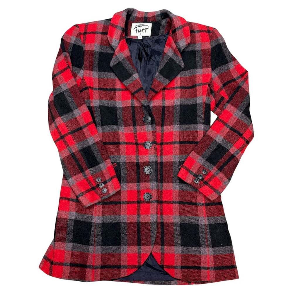 Flirt Red Plaid Wool Blend Blazer Coat